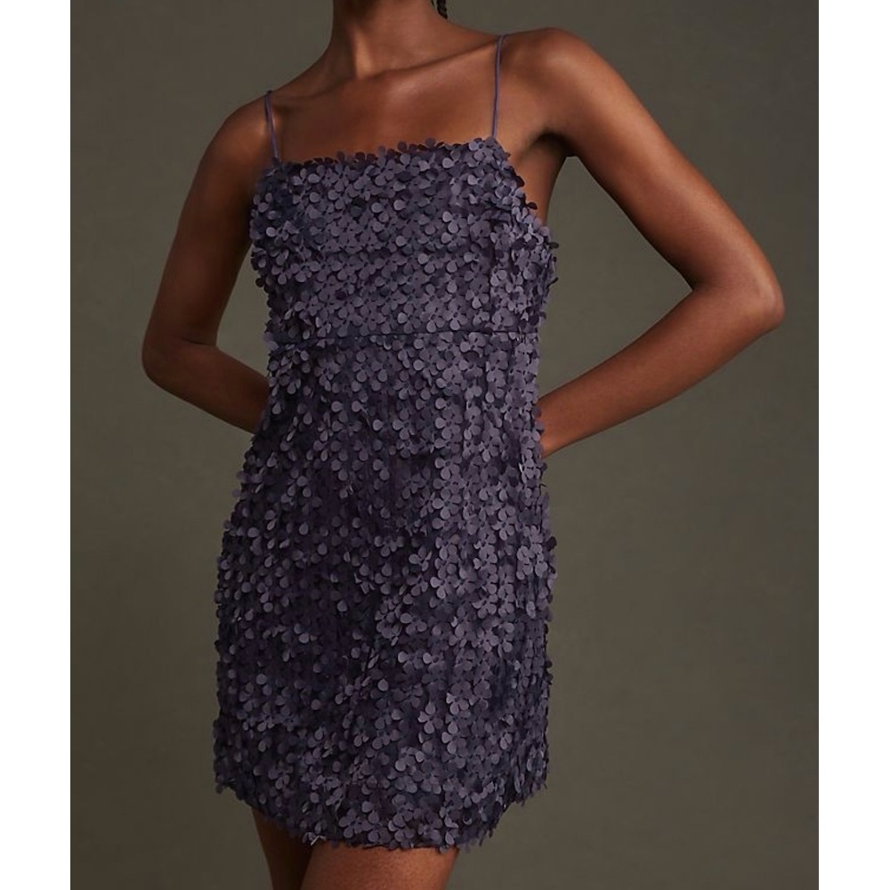 NWT By Anthropologie 3D Floral Mini Dress in Navy